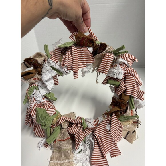 Handmade Rag Wreath Fall Harvest Thanksgiving Warm Neutral Colors - Picture 1 of 5